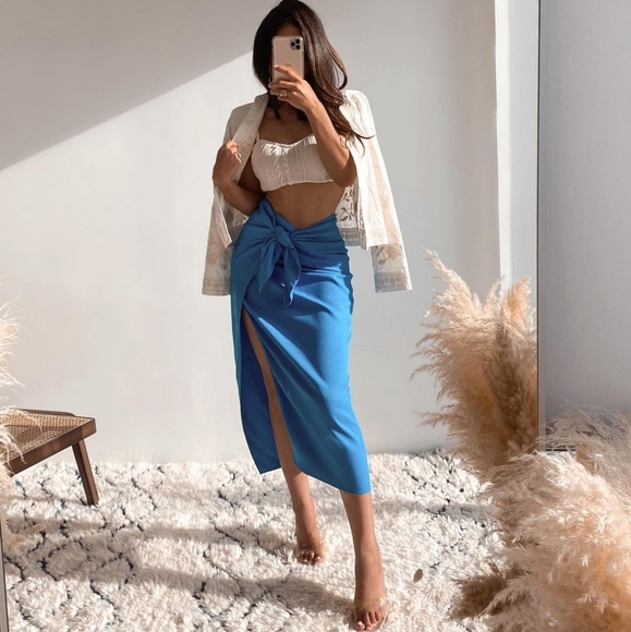 Zara * wrap midi knot blue skirt - Picture 9 of 16